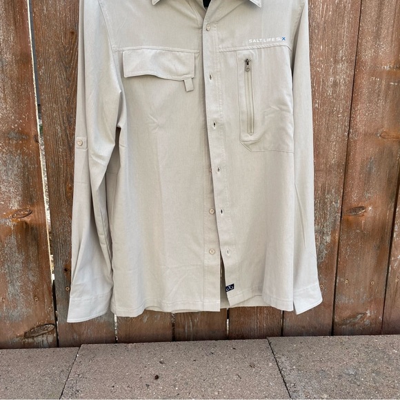 SALT LIFE Men’s Tan SLX UVapor Lightweight Long Sleeve Button Down Shirt Small - Picture 5 of 14